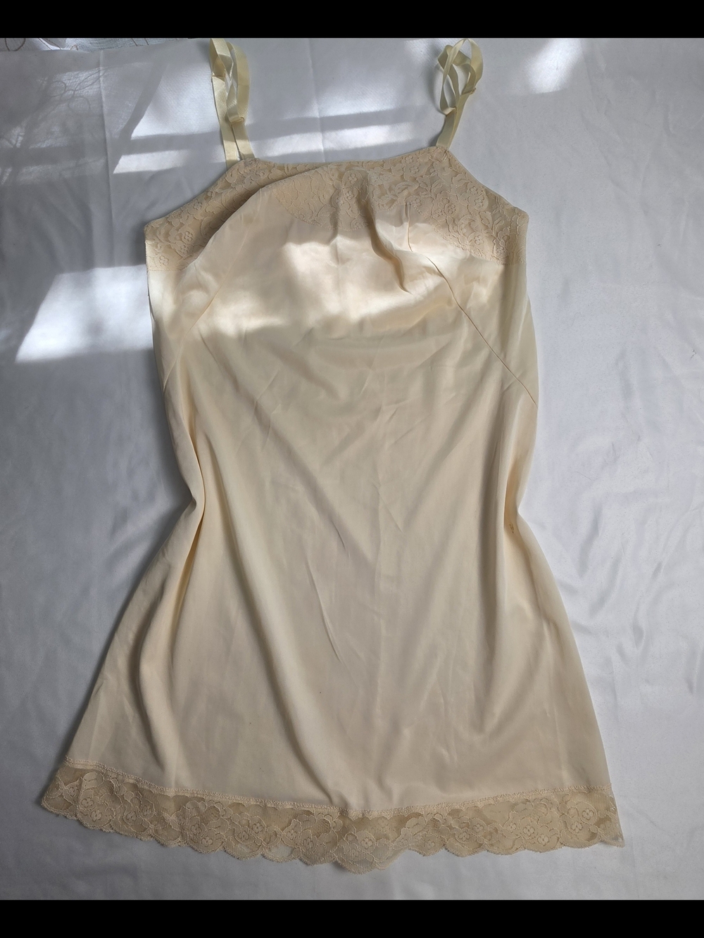 Vintage Texsheen Cream Full Slip Dress Lace Trim Size 34 Nylon Lingerie